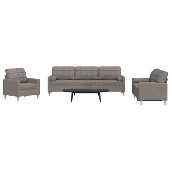 Conjunto de sofás com almofadas vidaXL | 3 peças | tecido cinza-acastanhado - 1