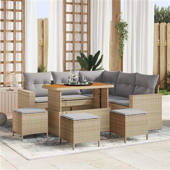 Conjunto de Sofá de Jardim vidaXL | 9 Peças | Bege vime PE - 1