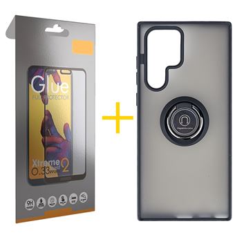 Pack Gandy 1 x Película de Vidro Temperado Full + Capa para Samsung Galaxy S23 Ultra 5G Gel Bumper Ring - Preto - 1