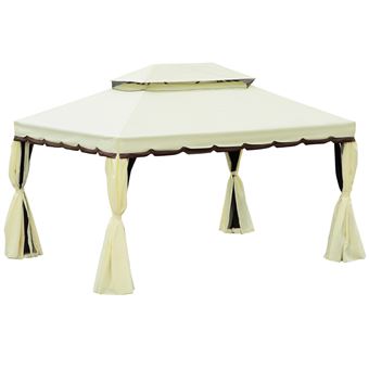 Pérgola de Jardim Outsunny | 4x3m | Teto com Ventilação | 4 Cortinas Laterais | 4 Telas Mosquiteiras | 8 Orifícios de Drenagem | Creme - 1