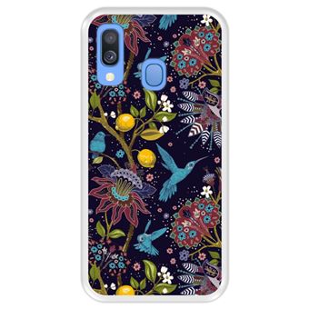 Capa Tpu Hapdey para Samsung Galaxy A40 2019 | Design Teste Padrão Floral com Pássaros 2 - Transparente