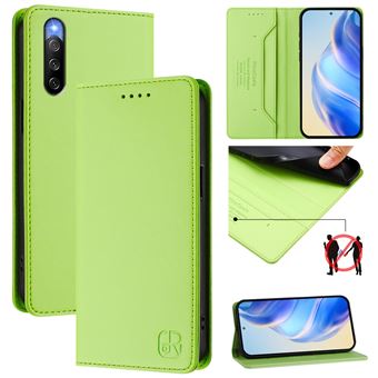 Capa Flip FOXDOCK para Sony Xperia 10 IV | RFID | Bloqueio Magnético | Couro PU | 2 Compartimentos para Cartões | Verde claro - 1