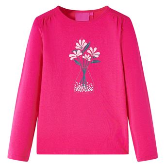 T-shirt de manga comprida para criança | vidaXL | rosa-choque 92 | 1,5 a 2 anos - 1