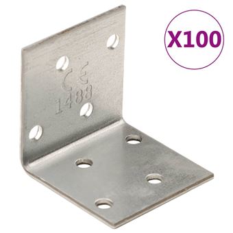 Suportes angulares vidaXL | 100 Peças | 2 mm | 40x40x40 mm | Aço galvanizado - 1