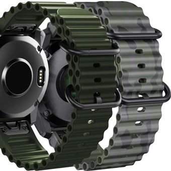 Pack 2x Bracelete Antiimpacto Ocean Waves para Garmin Descent Mk2i Verde e Verde militar - 1