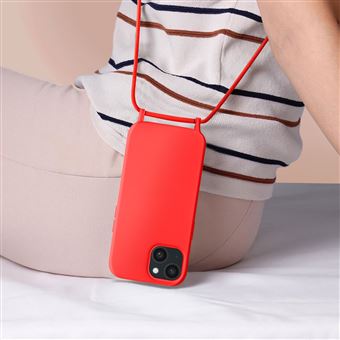 Capa com cordão liso vermelho legal para iPhone 15 Plus
