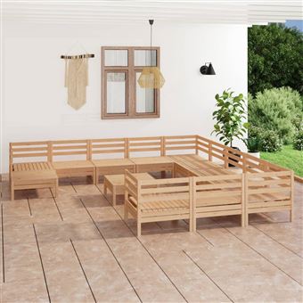 Conjunto lounge de jardim vidaXL | 13 Peças | Pinho maciço - 1
