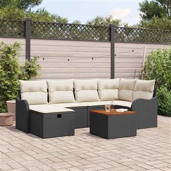 Conjunto de Sofá de Jardim vidaXL | 7 Peças | Preto Rattan Sintético - 1
