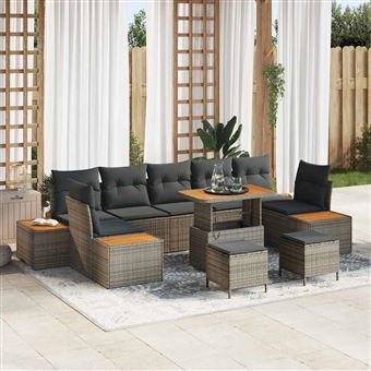 Conjunto de Sofá de Jardim vidaXL | 10 Peças | Cinzento Rattan Sintético - 1