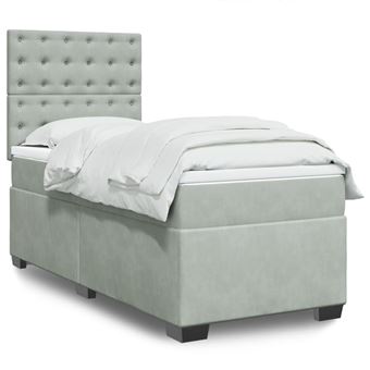 Cama com molas/colchão vidaXL | 90x190 cm | veludo cinza-claro - 1