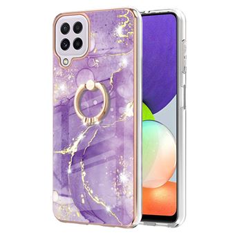 Capa e TPU com Alça, galvanizado, Roxo IML IMD mármore padrão 002 para Samsung Galaxy A22 4G (EU Version)/M32 (Global Version) - 1