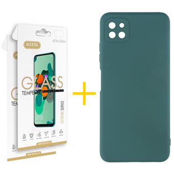 Conjunto Accetel 2 X Película de Vidro +  Capa Accetel para Samsung Galaxy A22 5G Silicone Líquido - Verde - 1