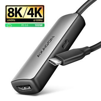 Adaptador de Cabo de Vídeo Axagon RVC-HI8KPD, USB-C -> HDMI 2.1 redukce / adaptér, 8K/60Hz, 4K/144Hz, HDR10+, PD100W - 1