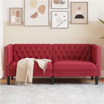 Sofá chesterfield vidaXL | 2 lugares | couro artificial vermelho tinto - 1