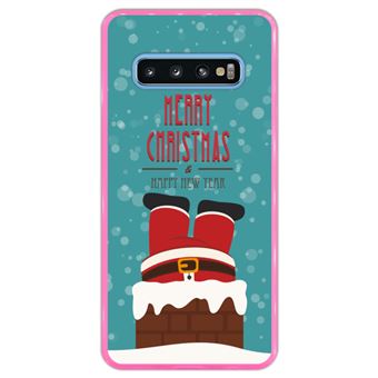 Capa Hapdey Para Samsung Galaxy S10 Design Natal Pai Natal Está Descendo a Chaminé Capa de Silicone Flexível Em TPU - Rosa
