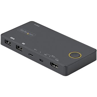 Chaveador Kvm StarTech.com Comutador KVM USB-A + HDMI e USB-C híbrido de 2 portas - Monitor HDMI 2.0 de 4K 60Hz único - Comutador KVM HDMI de computador de secretária e/ou portátil compacto - Alimentação via barramento USB - Compatível com Thunderbolt 3 | - 1