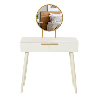 Toucador HOMCOM com Espelho Redondo | 2 Gavetas | Estilo Moderno | 80x40x123 cm - Branco - 1