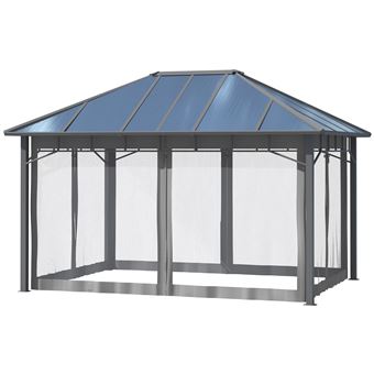 Pérgola de Jardim Outsunny | 4x3m | Teto de Policarbonato | 4 Telas Mosquiteiras com Zíper | Estrutura de Alumínio | Cinza - 1