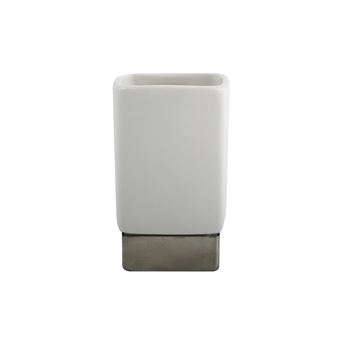 Suporte de Escova de Dentes MSV 140743 - mahe cerámica copa de acero inoxidable/blanco mate arenisca 6,5 x 6,5 x 11,5 cm | Branco - 1