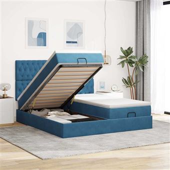 Estrutura de cama otomana com colchão vidaXL | azul escuro veludo - 1