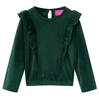 Blusa Infantil com Folhos vidaXL | Tamanho 116 | Verde Escuro - 1