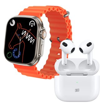 Pack Auriculares + Smartwatch  KLACK®  S8 Ultra - Laranja - 1