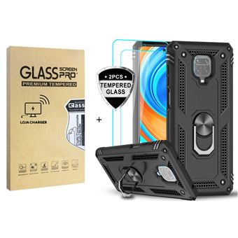 Pack 2 Películas Vidro Temperado Lojacharger + Capa Military Defender 3x1 Anti-Impacto para Xiaomi Redmi Note 9 PRO - Preto - 1
