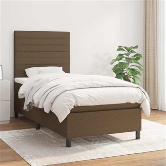 Cama com Molas e Colchão vidaXL | 90x200 cm | tecido castanho-escuro - 1