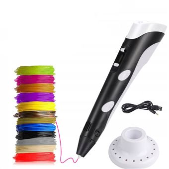 Caneta 3D Inteligente Arzopa com Display LED | Carregamento USB, PLA e ABS | Filamento PLA Compatíveis | 3m x 3 - Preto - 1