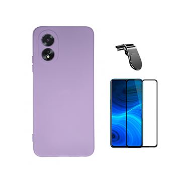 Kit Phonecare Película de Vidro Temperado 5D Full Cover + Capa Silicone Líquido + Suporte Magnético L Safe Driving Carro para Oppo A18 | Roxo - 1