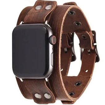 Bracelete duplo em pele genuina Antiimpacto para Apple Watch Series 3 38mm | Castanho - 1
