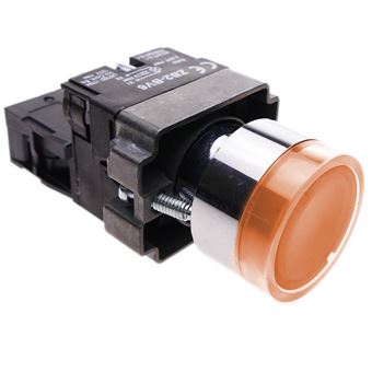 Botão de Pressão Momentâneo BeMatik 22mm 1NC 400V 10A Normalmente Fechado com Luz LED Laranja - 1