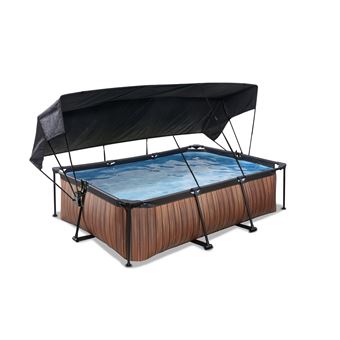 Piscina Retangular EXIT Wood pool 220x150x65cm with canopy and filter pump - brown 1800L - 1