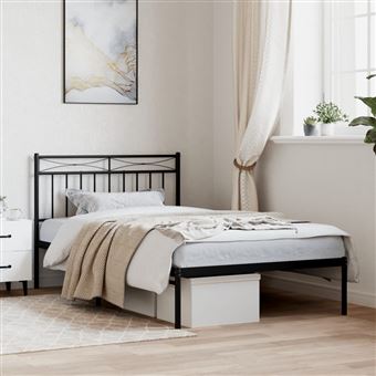 Estrutura de cama com cabeceira vidaXL | 100x200 cm | metal preto - 1