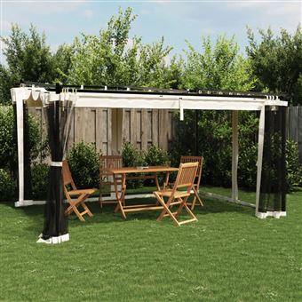Gazebo com paredes de malha vidaXL | 4x3 m aço creme - 1