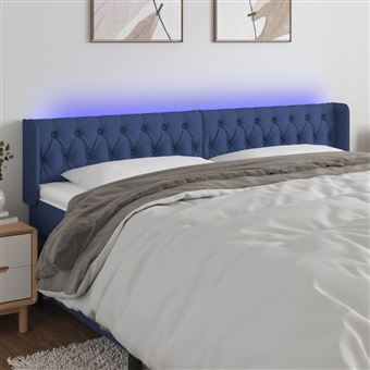 Cabeceira de cama vidaXL com luzes LED tecido 183x16x78/88 cm azul - 1