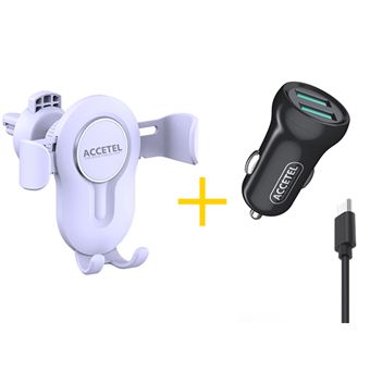 Pack Automóvel Accetel | Carregador para Isqueiro e Cabo Type-C CC266 + Suporte Telemóvel SP-118 Branco para Oppo Reno 4Z - 1