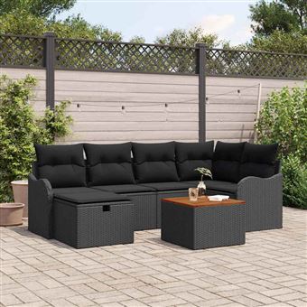 Conjunto de Sofá de Jardim vidaXL | 7 Peças | Preto Rattan Sintético - 1