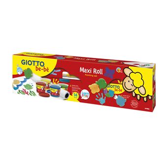 Tinta para Pintura com Dedos Giotto Be-Be 471800 | 4 Cores x 150 ml + Rolo Papel + Pincel + Esponja + Avental - 1