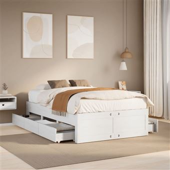 Cama sem colchão com gavetas vidaXL | 135x190 cm | pinho maciço branco - 1