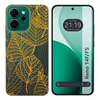Capa Tumundosmartphone de Silicone Transparente para Oppo Reno 14 F / 14F 5G | desenhos de folhas - 1