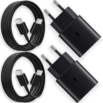 Kit V-REEL Carregador USB-C 25W PD 3.0 + 1m Cabo Type C - Type C para SAMSUNG Galaxy | 2 Kits | Preto - 1