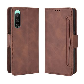 Capa FOXDOCK Protetora para Sony Xperia 10 IV | Suporte e Flip de couro PU | À Prova de Choque | Castanho - 1