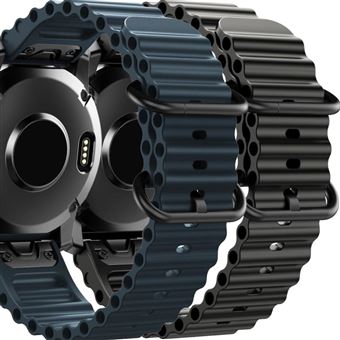 Pack 2x Bracelete Antiimpacto Ocean Waves para Garmin Fenix 7 Pro Solar Azul e Preto - 1