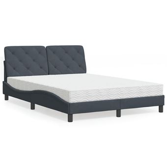 Cama com colchão vidaXL | 140x190 cm | veludo cinzento-escuro - 1
