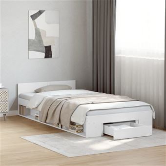 Estrutura cama com gaveta vidaXL | 75x190 cm | derivados de madeira branco - 1