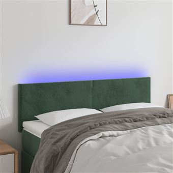 Cabeceira de cama vidaXL com luzes LED veludo 144x5x78/88cm verde-escuro - 1