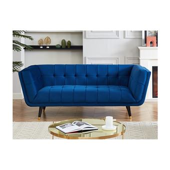 Sofá de 3 Lugares Vente Unique SAMANTHA II | Veludo cor azul-escuro - 1