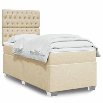 Cama com molas/colchão vidaXL | 100x200 cm | tecido cor creme - 1