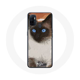 Capa Maniacase para Oppo A53 Gato Siamois Preto E Branco Olhos Azuis - 1